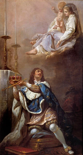 King Louis XIII offering his crown to the Virgin Painting of the French School