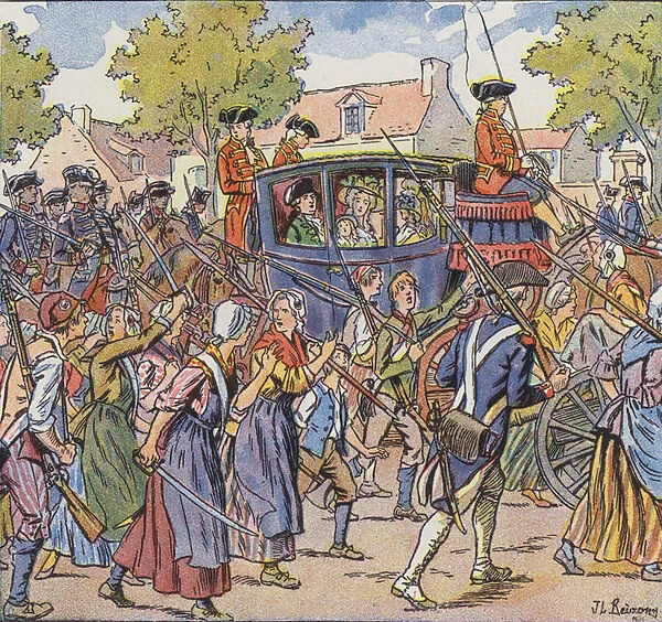 King Louis XVI and his family travelling from Versailles to Paris under the 'protection'of the National Guards, 6 October 1789 (colour litho)