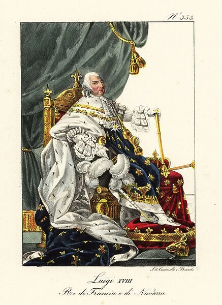 King Louis XVIII of France in coronation robes. 1825 (lithograph)