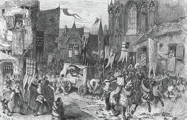 King Philippe Auguste wanted to offer Parisians the spectacle of a triumphant entrance after the Battle of Bouvines in 1214 (engraving)