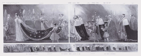 The King and Queens processions, coronation of King Edward VII and Queen Alexandra, Westminster Abbey, London, 1902 (litho)