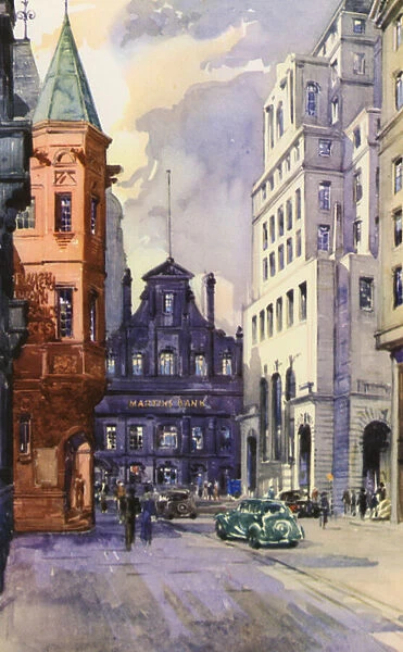King Street, Manchester, the Citys Financial Centre (colour litho)