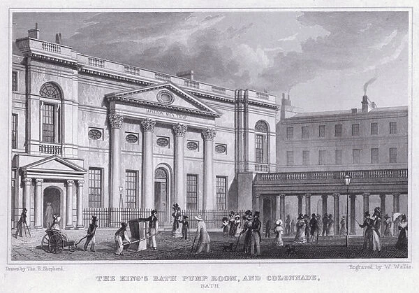 The Kings Bath Pump Room, and Colonnade, Bath (engraving)