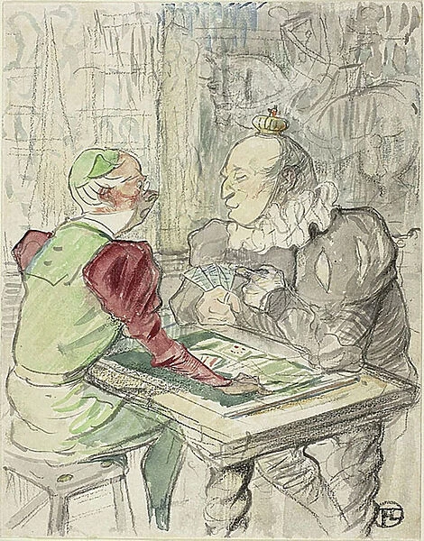 The Kings Card Game, copy, after 1895 (w  /  c and crayon on paper)