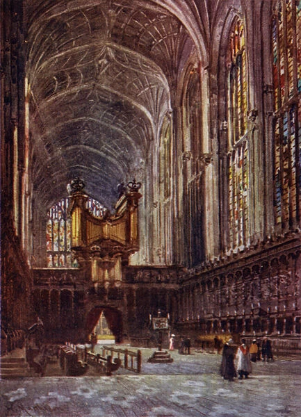 Kings College Chapel Interior from the Choir (colour litho)