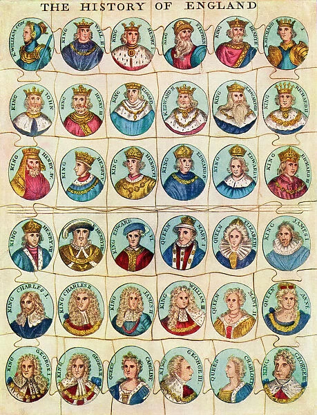 Kings of England, reproduction of possibly the first jigsaw puzzle, c