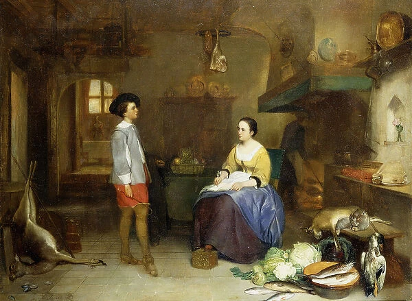 In the Kitchen, (oil on panel)
