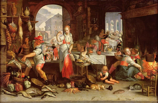 Kitchen Scene with the Parable of the Feast (oil on canvas)