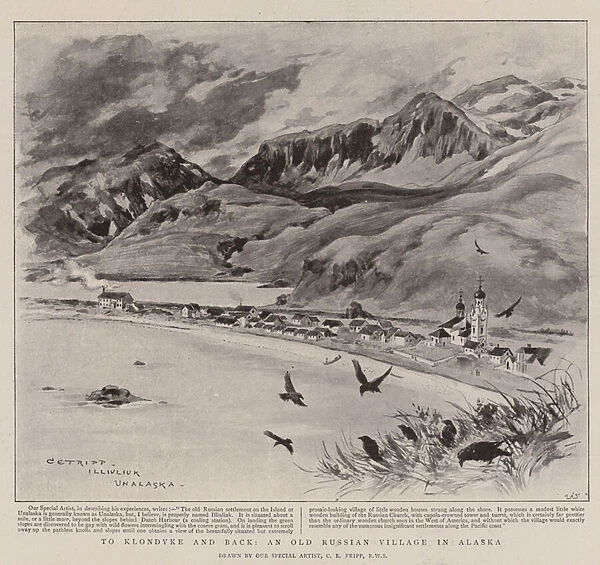 To Klondyke and Back, an Old Russian Village in Alaska (litho)