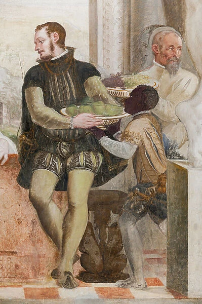 Knight and black servant, detail of The Banquet, Main Hall, c. 1570 (fresco)