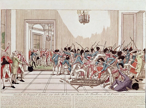 The Knights of Aggard disarmed by order of the king at the Tuileries Palace, February 28, 1791 (engraving)
