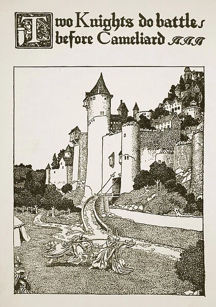 Two Knights do battle before Cameliard, illustration from The Story of King Arthur and his Knights, 1903 (litho)