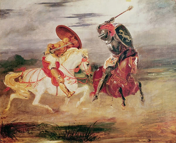Two Knights Fighting in a Landscape, c. 1824 (oil on canvas)