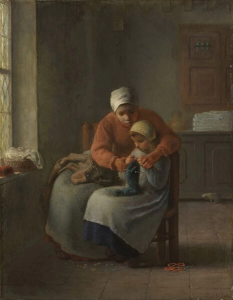 The Knitting Lesson, c. 1860 (oil on panel)