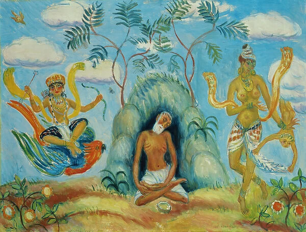 Krishna and Foolish Maidens (oil on canvas)