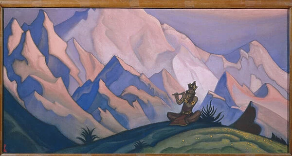 Krishna par Roerich, Nicholas (1874-1947), 1946 - Tempera on canvas, 79x154 - State Russian Museum, St. Petersburg