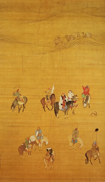 Kublai Khan (1214-94) Hunting, Yuan dynasty (ink colour on silk) (see 110534