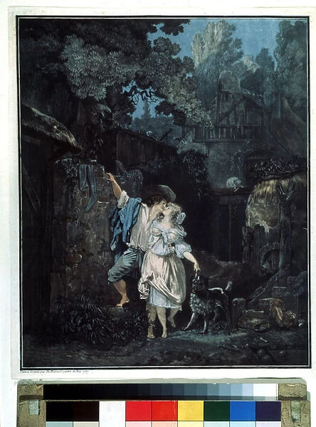 'L adieu du matin'(Farewell morning) Un couple se quitte au petit matin. Lithographie de Philibert Louis Debucourt (1755-1832) 1787 Musee Pouchkine Moscou
