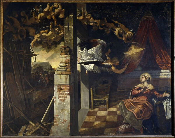 L Annonciation. Peinture de Jacopo Robusti dit Le Tintoret (Il Tintoretto) (1518-1594