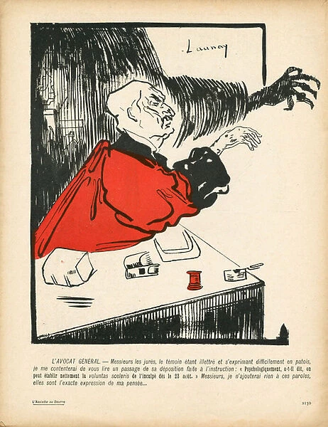 L Assiette au Beurre, number 126, Satirique en Couleurs, 1903_8_29: Justice proceedings - Magistrate, Attorney General (lithograph)