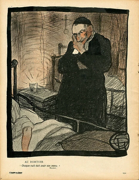 L Assiette au Beurre, number 146, Satirique en couleurs, 1904_1_16: Au dormitory - Anticlericalism, Pedophilia - Pedophilia, Lust - Cures (lithograph)