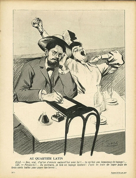 L Assiette au Beurre, number 199, Satirique en couleurs, 1905_2_25: Read writing, Quartier latin (lithograph)