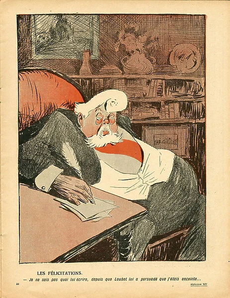 L Assiette au Beurre, number 314, Satirique en couleurs, 1907_4_6: Spain, President of the Republic, Maternity, Armchair (symbol of power) - Fallieres Armand (lithograph)