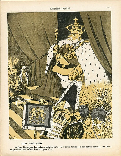 L Assiette au Beurre, number 432, Satirique en couleurs, 1909_7_10: Colonization, England Great Britain, India, English Indies - Edward VII (1841-1910) (lithograph)