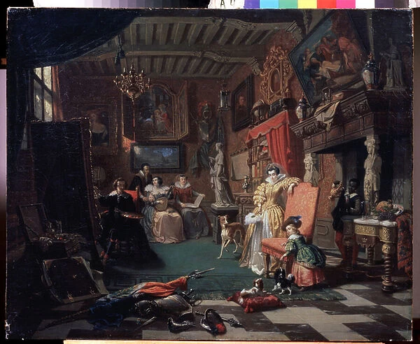 'L atelier du peintre Anthony (Antoon) van Dyck (1599-1641) peignant un portrait'(Sir Anthonis van Dyck painting a portrait) Peinture d Andre Plumot (1829-1906) 1853 Regional Art Museum, Kalouga Russie