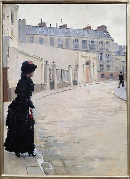 L attente, rue de Chateaubriand a Paris Painting by Jean Beraud (1849-1935)