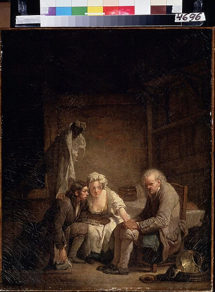 'L aveugle trompe'(Blind Man Deceived). Homme honnete victime de supercherie, arnaque et manque d honnetete. Peinture de Jean Baptiste Greuze (1725-1805) 1755 environ. Huile sur toile. Rococo