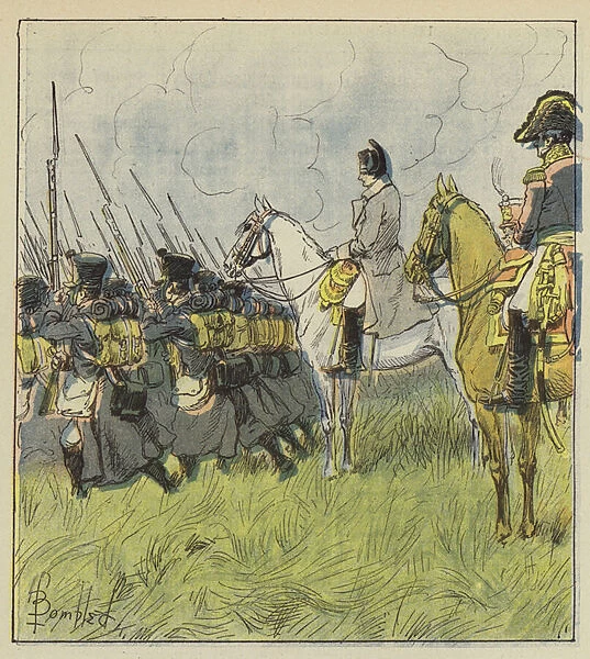 L Empereur contemple ses conscrits a la bataille (colour litho)