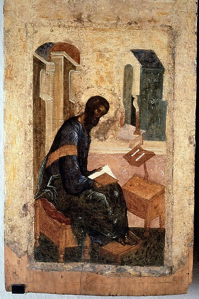 'L evangeliste saint Matthieu'Icone russe. Peinture sur bois d Andrei Roublev (Rublev) (1360  /  70-1430) Trinity Cathedral of the Trinity Lavra of St. Sergius, Sergiyev Posad