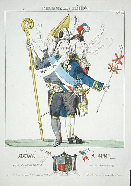 L Homme aux 6 Tetes, pub. 1815 (hand coloured engraving)