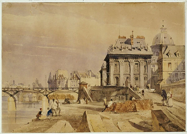 L Institut and the Pont des Arts, Paris, 1828 (w  /  c on paper)