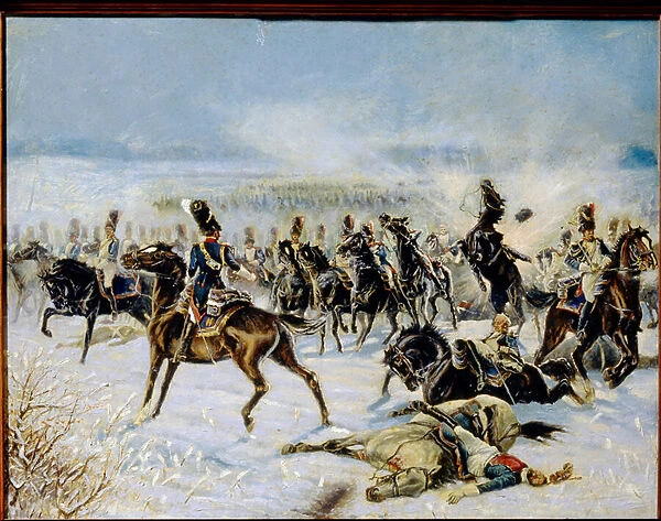 La bataille d Eylau, le 20 fevrier 1807. (The Battle of Preussisch Eylau on February 8, 1807). Confrontation militaire entre la Grande Armee francaise de Napoleon I (1769-1821) et l empire russe