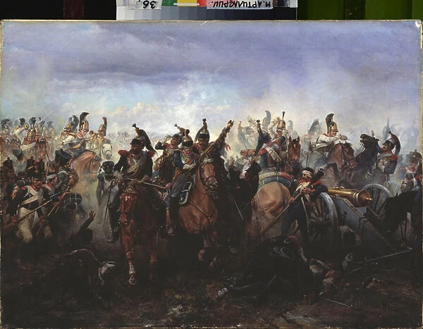 La bataille de Fere Champenoise (Fere-Champenoise), le 25 mars 1814 (The Battle of Fer Champenois, on March 25, 1814) (Campagne de France, 1814, guerre napoleonienne) - Peinture de Gottfried (Bogdan Pavlovich) Willewalde (1818-1903), huile sur toile