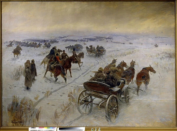 La bataille a Yegorlykskaya (Russie). Episode de la guerre civile russe (1917-1923), affrontement des cavaleries de l armee rouge et de l armee blanche, dans les plaines enneigees