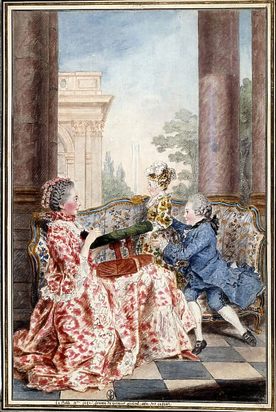 La belle Madame Caze, wife of the farmer general and her children Watercolour by Louis