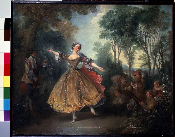 'La camargo dansant'(Mlle Camargo Dancing) Marie Anne de Cupis Camargo dite la Camargo (1710-1770) dansant. Peinture de Nicolas Lancret (1690-1743) Debut 18eme siecle Dim. 45x55 cm Musee de l ermitage, Saint Petersbourg