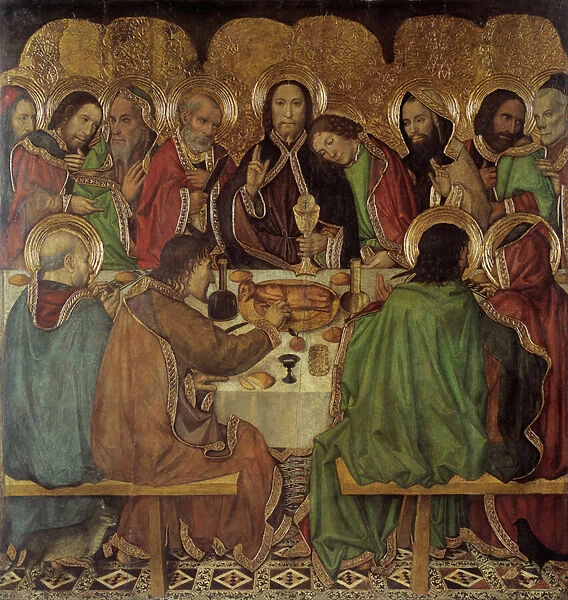 La cene - The Last Supper - Peinture de Jaume (Jaime) Huguet (1412-1492) - 1465-1470 - Tempera on panel - 170x161 - Museu Nacional d Art de Catalunya, Barcelona