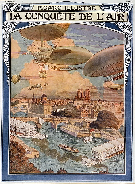 La conquete de l air: airship, balloon and balloon over Paris