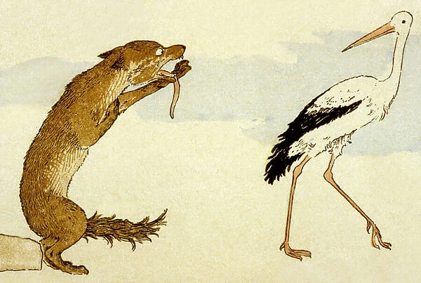 La Fontaines fable The Wolf and the Stork, 1888 (colour litho)