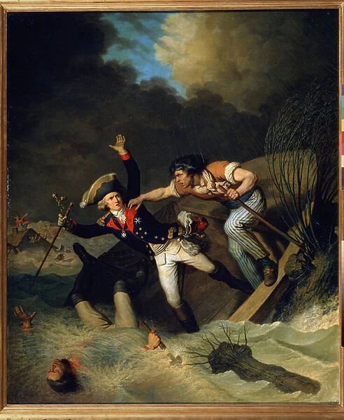 La mort du duc Leopold de Brunswick, pendant l inondation de Brunswick en 1785. (The death of Leopold of Brunswick, during a flood in Brunswick in 1785). Peinture de Pierre Alexandre de Wille (1748-1821). Huile sur toile, 135 x 113 cm, 1785