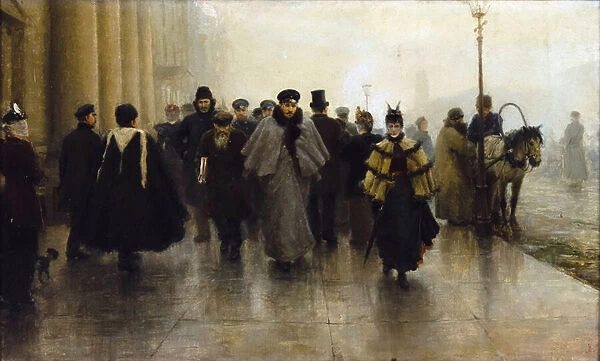 La perspective Nevski - Nevsky Prospekt - Ivan Alexeyevich Vladimirov (1869-1947). Oil on canvas, Early 1890s. Dimension : 41x68 cm Private Collection
