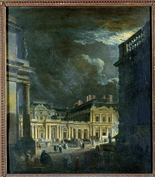 La Place du Palais Royal in Paris by the moonlight Painting by Pierre Demachy (1723-1807