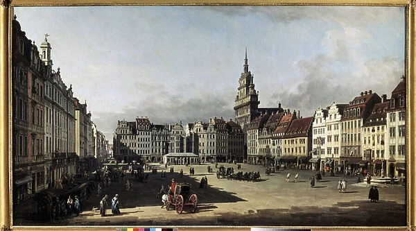 'La place du vieux marche a Dresde'(The old Market place in Dresden) Peinture de Bernardo Bellotto (1720-1780) 1750-1752 Musee Pouchkine, Moscou