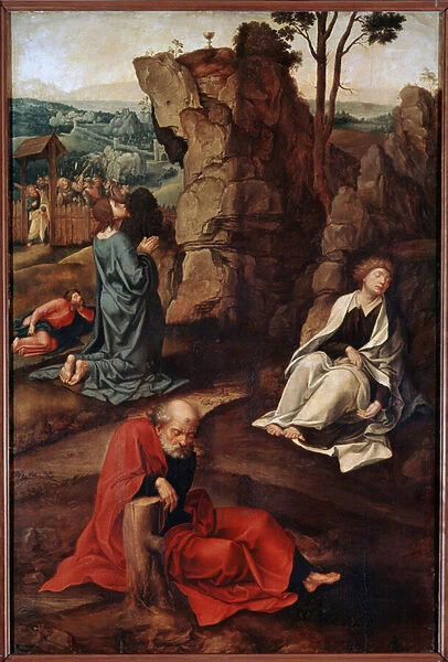 'La priere au jardin des oliviers'(Agony in the Garden) Apres le dernier souper, le Christ se rend sur la colline de Gethsemani qui domine Jerusalem avec les apotres