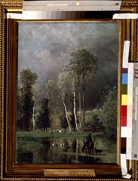 La progression de l orage (Progressing storm). Peinture de Constant Troyon (1810-1865). Huile sur bois, 53 x 38, 5 cm, 1851. art de Barbizon, France. Musee des Beaux Arts Pouchkine, Moscou