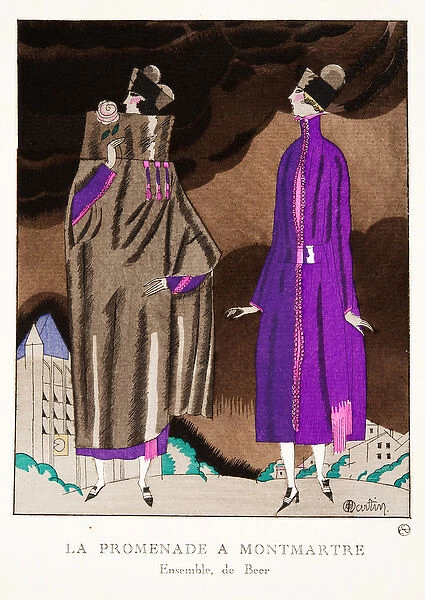 La Promenade a Montmartre, from a Collection of Fashion Plates, 1920 (pochoir print)